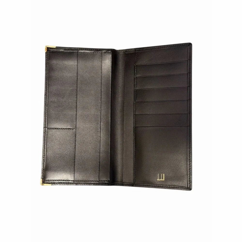 Dunhill Wallet Black Slim Bifold Gold Hardware Card Slots Billfold